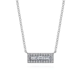 Outlet Gabriel & Co. 14K White Gold Baguette and Round Diamond Rectangle Pendant Necklace