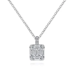 Sale Gabriel & Co. 14K White Gold Baguette and Round Diamond Square Pendant Necklace