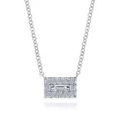 Online Gabriel & Co. 14K White Gold Baguette and Round Halo Rectangular Diamond Pendant Necklace