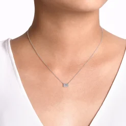 Online Gabriel & Co. 14K White Gold Baguette and Round Halo Rectangular Diamond Pendant Necklace