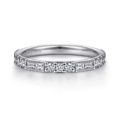 Hot Gabriel & Co. 14K White Gold Baguette and Round Diamond Stackable Ring