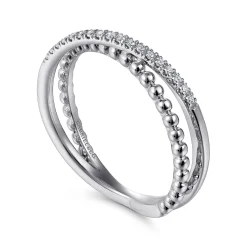 Discount Gabriel & Co. 14K White Gold Beaded Pave Diamond Criss Cross Ring