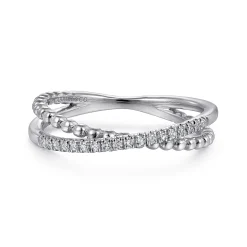 Discount Gabriel & Co. 14K White Gold Beaded Pave Diamond Criss Cross Ring