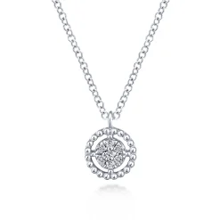 Sale Gabriel & Co. 14K White Gold Beaded Round Floating Diamond Pendant Necklace