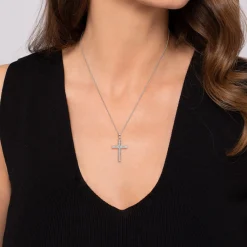 Online Gabriel & Co. 14K White Gold Beveled Pave Diamond Cross Necklace