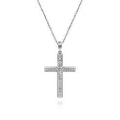 Online Gabriel & Co. 14K White Gold Beveled Pave Diamond Cross Necklace