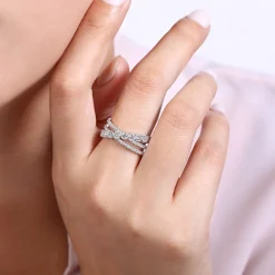 Hot Gabriel & Co. 14K White Gold Bezel and Prong Set Criss Cross Diamond Ring