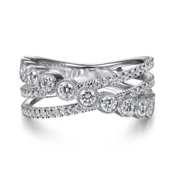 Hot Gabriel & Co. 14K White Gold Bezel and Prong Set Criss Cross Diamond Ring