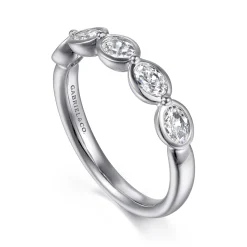 Best Gabriel & Co. 14K White Gold Bezel Oval 5 Stone Diamond Anniversary Band - 0.75 ct