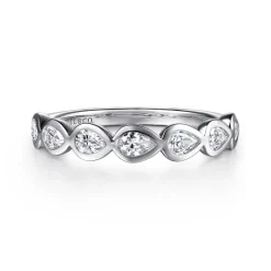 Clearance Gabriel & Co. 14K White Gold Bezel Pear Shape 7 Stone Diamond Anniversary Band - 0.7 ct