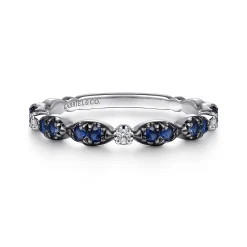 Online Gabriel & Co. 14K White Gold Black Rhodium Diamond and Blue Sapphire Stackable Ladies Ring