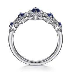 Best Gabriel & Co. 14K White Gold Blue Sapphire and Diamond Halo Marquise Ladies Ring