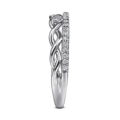 Clearance Gabriel & Co. 14K White Gold Braided Metal and Diamond Row Ring