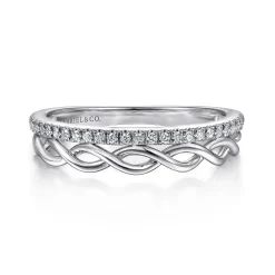 Clearance Gabriel & Co. 14K White Gold Braided Metal and Diamond Row Ring