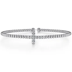 New Gabriel & Co. 14K White Gold Bujukan and Diamond Cross Split Bangle Bracelet