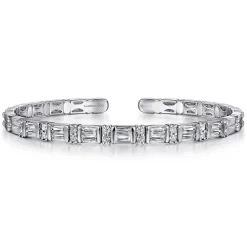 New Gabriel & Co. 14K White Gold Bujukan Bangle With Diamond Baguette Stations