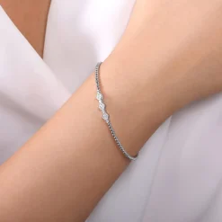 Best Gabriel & Co. 14K White Gold Bujukan Bead and Hexagon Cluster Diamond Bangle