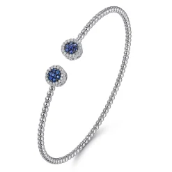 Discount Gabriel & Co. 14K White Gold Bujukan Bead Cuff Bracelet with Sapphire and Diamond Halo Caps