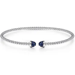 New Gabriel & Co. 14K White Gold Bujukan Bead Cuff Bracelet with Sapphire Pave Caps