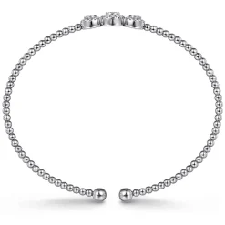 Sale Gabriel & Co. 14K White Gold Bujukan Bead Cuff Bracelet with Three Pave Diamond Stations