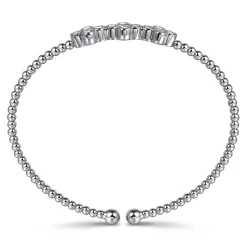 Discount Gabriel & Co. 14K White Gold Bujukan Bead Cuff Bracelet with Three Quatrefoil Diamond Stations