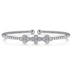 Discount Gabriel & Co. 14K White Gold Bujukan Bead Cuff Bracelet with Three Quatrefoil Diamond Stations