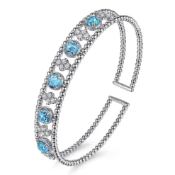 Hot Gabriel & Co. 14K White Gold Bujukan Bead Diamond and Blue Topaz Cuff Bracelet