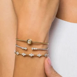 Best Gabriel & Co. 14K White Gold Bujukan Bead Split Cuff Bracelet with Bezel Set Diamonds