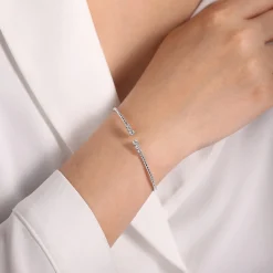 Best Gabriel & Co. 14K White Gold Bujukan Bead Split Cuff Bracelet with Bezel Set Diamonds