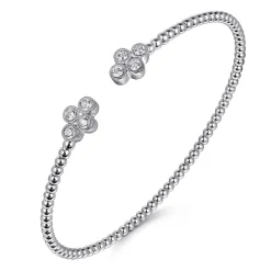 Outlet Gabriel & Co. 14K White Gold Bujukan Bead Split Cuff Bracelet with Quatrefoil Diamond Endcaps