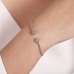 Outlet Gabriel & Co. 14K White Gold Bujukan Bead Split Cuff Bracelet with Quatrefoil Diamond Endcaps
