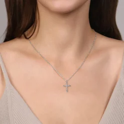 Best Gabriel & Co. 14K White Gold Bujukan Cross Diamond Pendant Necklace