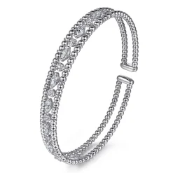 Best Gabriel & Co. 14K White Gold Bujukan Cuff Bracelet with Marquise and Round Diamonds