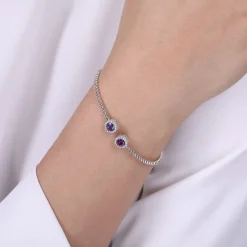 Online Gabriel & Co. 14K White Gold Bujukan Diamond Halo and Amethyst Bangle