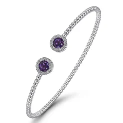 Online Gabriel & Co. 14K White Gold Bujukan Diamond Halo and Amethyst Bangle