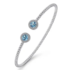 Best Gabriel & Co. 14K White Gold Bujukan Diamond Halo and Blue Topaz Bangle
