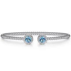 Best Gabriel & Co. 14K White Gold Bujukan Diamond Halo and Blue Topaz Bangle