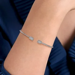 Gabriel & Co. 14K White Gold Bujukan Open Cuff Bracelet with Diamond Baguettes