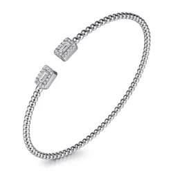 Gabriel & Co. 14K White Gold Bujukan Open Cuff Bracelet with Diamond Baguettes