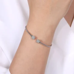 Best Gabriel & Co. 14K White Gold Bujukan Split Cuff Bracelet with Pave Diamond Squares