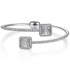 Best Gabriel & Co. 18K White Gold Bypass Bangle with Baguette and Round Diamonds