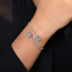 Best Gabriel & Co. 18K White Gold Bypass Bangle with Baguette and Round Diamonds