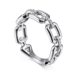 New Gabriel & Co. 14K White Gold Chain Link Ring Band with Diamond Connectors