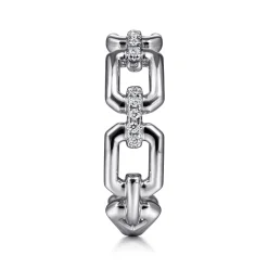 New Gabriel & Co. 14K White Gold Chain Link Ring Band with Diamond Connectors