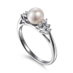 Outlet Gabriel & Co. 14K White Gold Classic Cultured Pearl Diamond Accented Stackable Ring