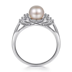 Outlet Gabriel & Co. 14K White Gold Classic Cultured Pearl Diamond Accented Stackable Ring
