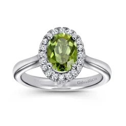 Outlet Gabriel & Co. 14K White Gold Classic Oval Peridot and Diamond Halo Ring