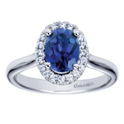 Sale Gabriel & Co. 14K White Gold Classic Oval Sapphire and Diamond Halo Ring