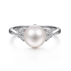 Online Gabriel & Co. 14K White Gold Cultured Pearl and Diamond Cluster Ring