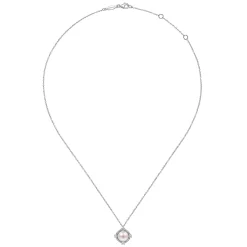 Discount Gabriel & Co. 14K White Gold Cultured Pearl Pendant Necklace with Diamond Halo